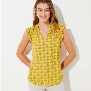 BNWT LOFT Peony Ruffle Split Neck Top
